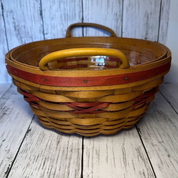 Longaberger Christmas Collection 1999 Edition Popcorn Basket & Protector RED - Picture 3 of 7